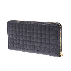 Celine Wallet Zip Black Round Calfskin Quilted Long